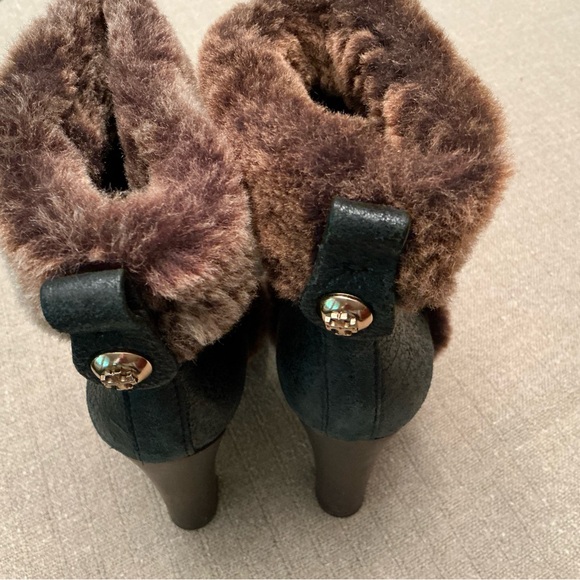 TORY BURCH SHEARLING HIGH HEELED BOOTS leather black 8.5M - Picture 9 of 10